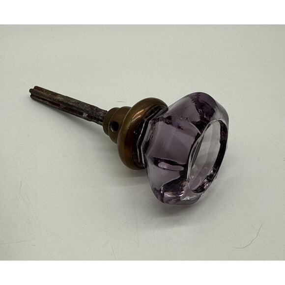 Antique Sun Purple Glass Door Knob UV Green Glow 8 Point - Picture 1 of 6